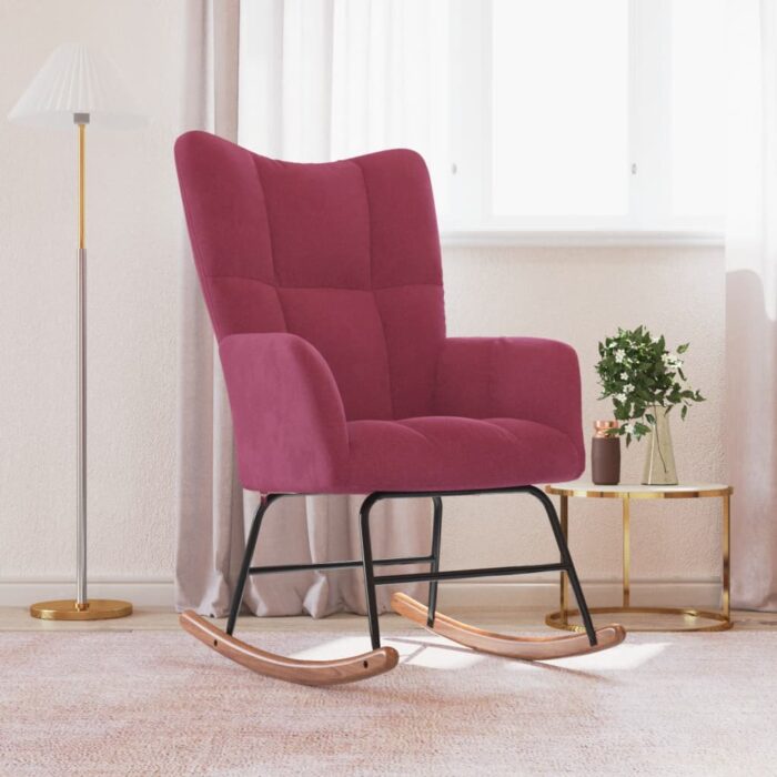 Chaise à bascule Rouge bordeaux Velours – Image 1