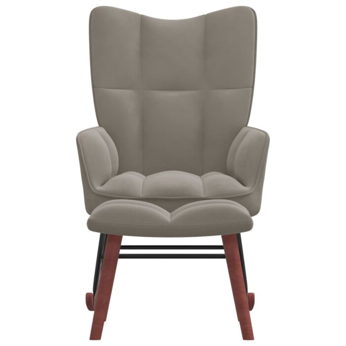 Chaise à bascule avec repose-pied Gris clair Velours – Image 2
