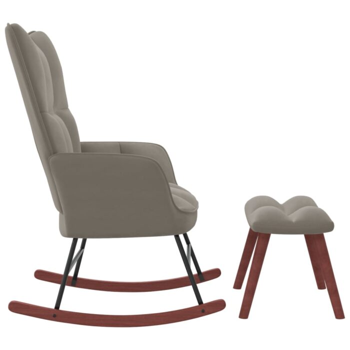Chaise à bascule avec repose-pied Gris clair Velours – Image 3