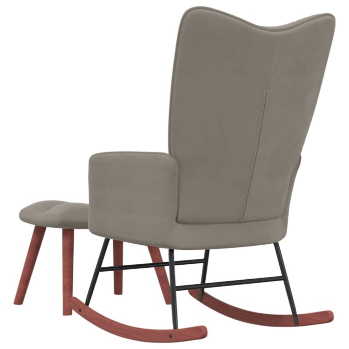 Chaise à bascule avec repose-pied Gris clair Velours – Image 4