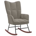 Chaise à bascule avec repose-pied Gris clair Velours – Image 5