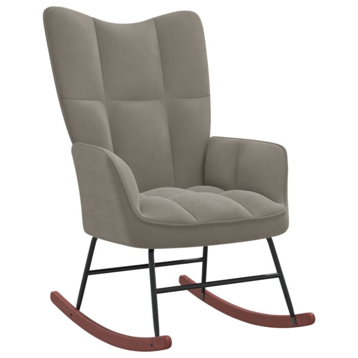 Chaise à bascule avec repose-pied Gris clair Velours – Image 5