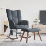 Chaise à bascule avec repose-pied Gris foncé Velours