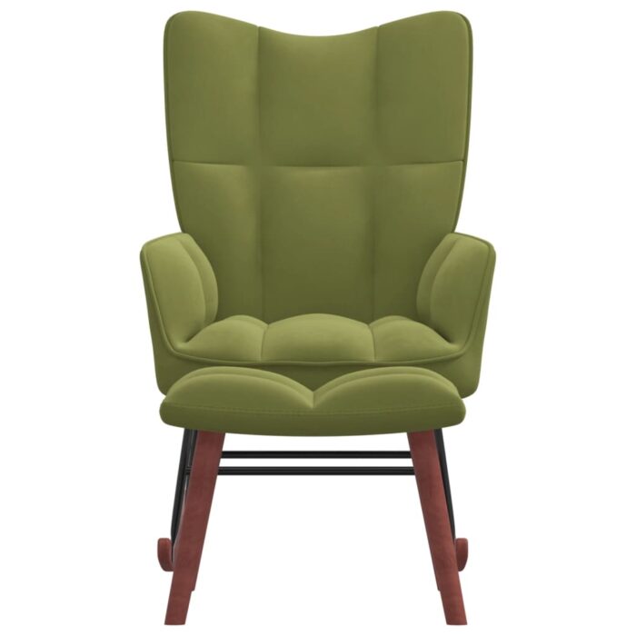 Chaise à bascule avec repose-pied Vert clair Velours – Image 2