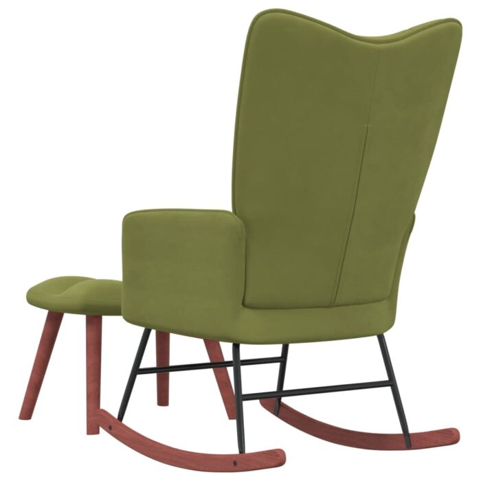 Chaise à bascule avec repose-pied Vert clair Velours – Image 4
