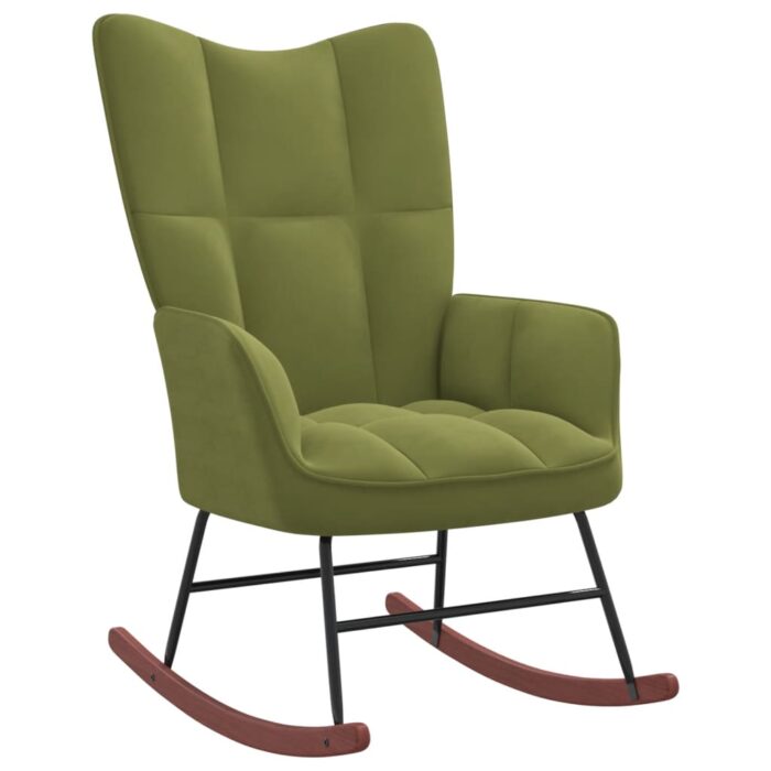 Chaise à bascule avec repose-pied Vert clair Velours – Image 5