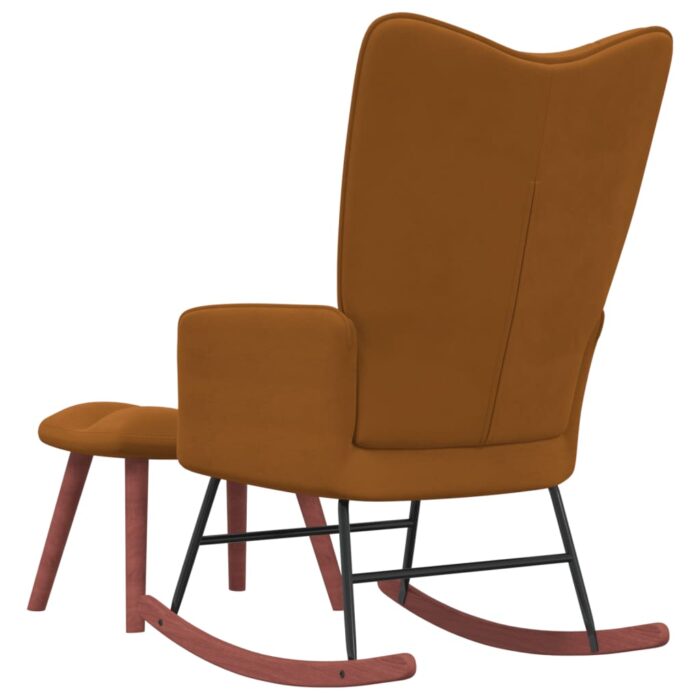 Chaise à bascule avec repose-pied Marron Velours – Image 4