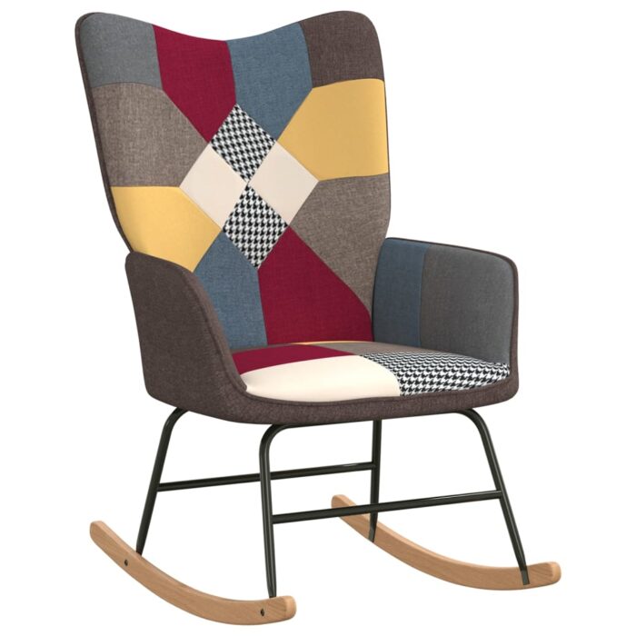 Chaise à bascule avec tabouret Patchwork Tissu – Image 4
