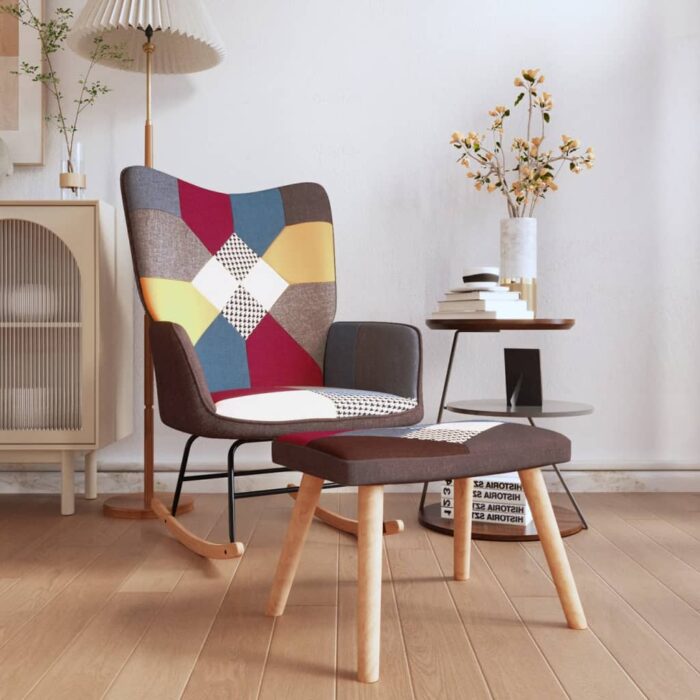 Chaise à bascule avec tabouret Patchwork Tissu – Image 1