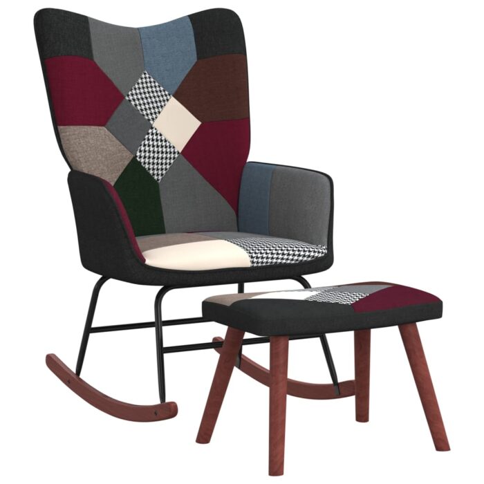 Chaise à bascule avec tabouret Patchwork Tissu – Image 1