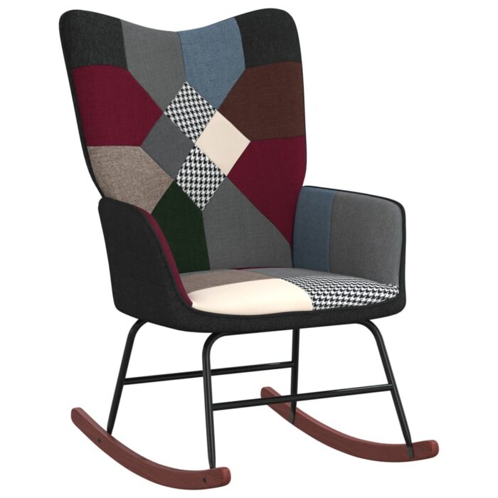 Chaise à bascule avec tabouret Patchwork Tissu – Image 4