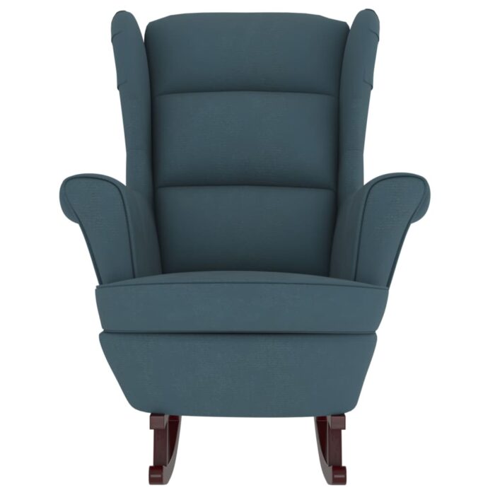 Fauteuil à bascule et pieds en bois massif d'hévéa Bleu Velours – Image 2