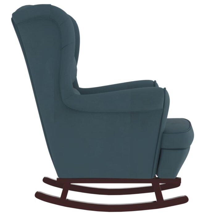 Fauteuil à bascule et pieds en bois massif d'hévéa Bleu Velours – Image 3