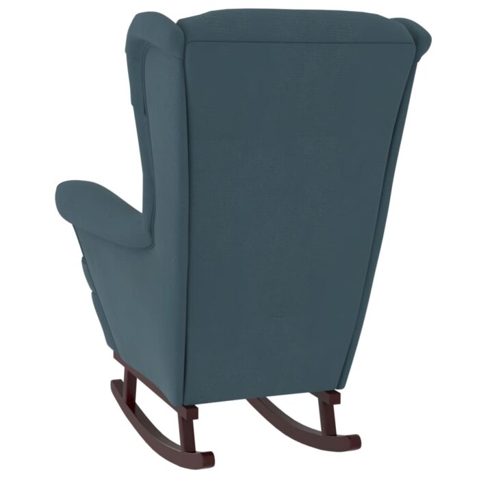 Fauteuil à bascule et pieds en bois massif d'hévéa Bleu Velours – Image 4