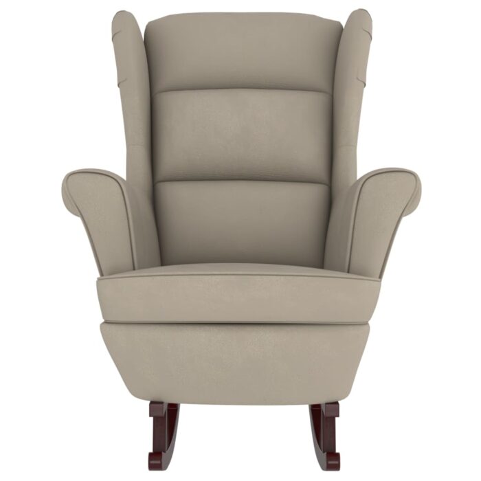 Fauteuil à bascule et pieds en bois d'hévéa Gris clair Velours – Image 2