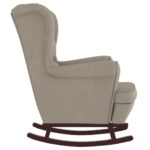 Fauteuil à bascule et pieds en bois d'hévéa Gris clair Velours – Image 3