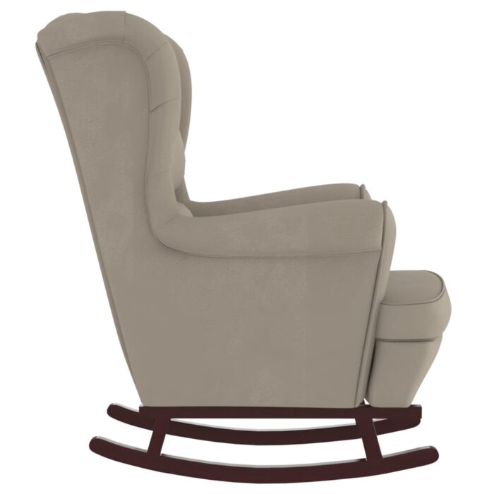 Fauteuil à bascule et pieds en bois d'hévéa Gris clair Velours – Image 3