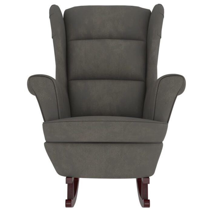 Fauteuil à bascule et pieds en bois d'hévéa Gris foncé Velours – Image 2