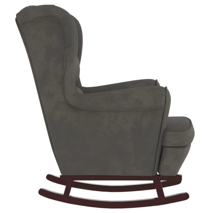Fauteuil à bascule et pieds en bois d'hévéa Gris foncé Velours – Image 3