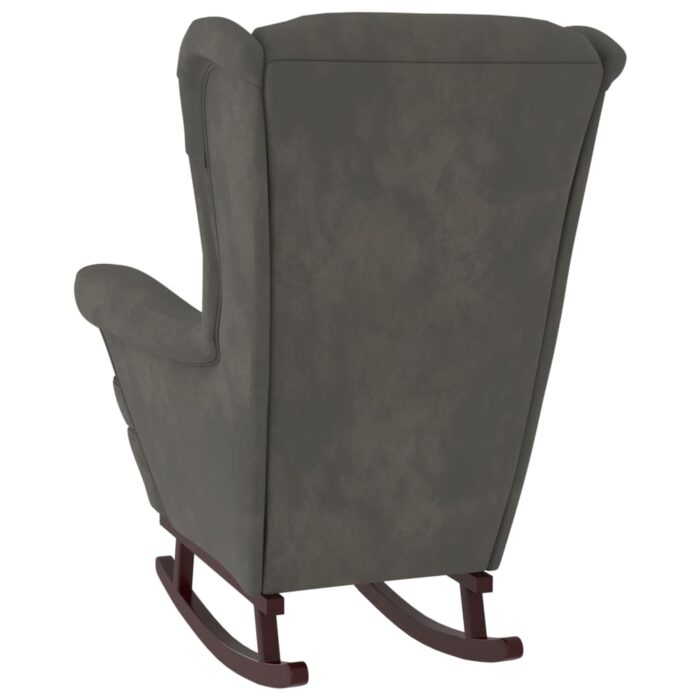 Fauteuil à bascule et pieds en bois d'hévéa Gris foncé Velours – Image 4