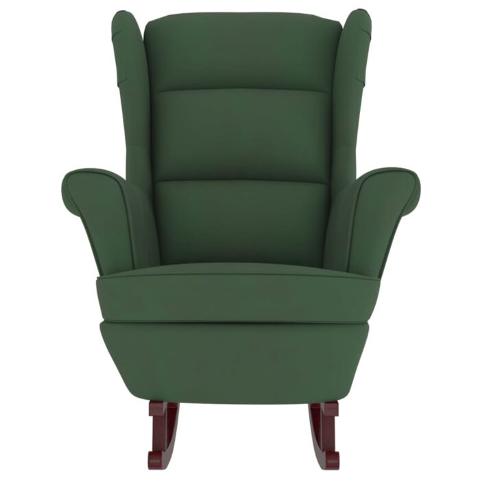 Fauteuil à bascule et pieds en bois d'hévéa Vert foncé Velours – Image 2
