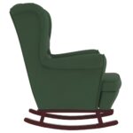 Fauteuil à bascule et pieds en bois d'hévéa Vert foncé Velours – Image 3
