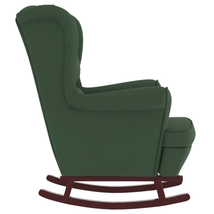 Fauteuil à bascule et pieds en bois d'hévéa Vert foncé Velours – Image 3