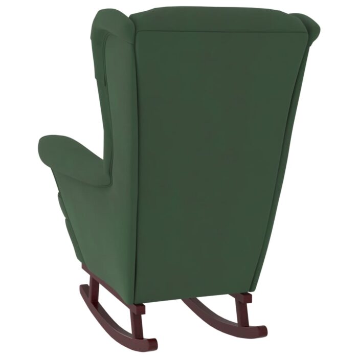 Fauteuil à bascule et pieds en bois d'hévéa Vert foncé Velours – Image 4