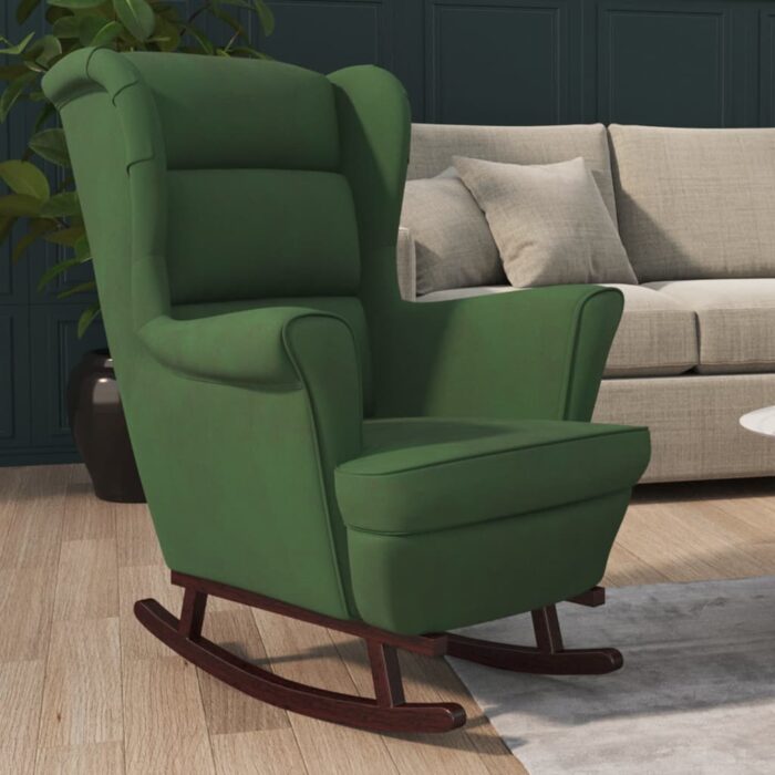Fauteuil à bascule et pieds en bois d'hévéa Vert foncé Velours – Image 1