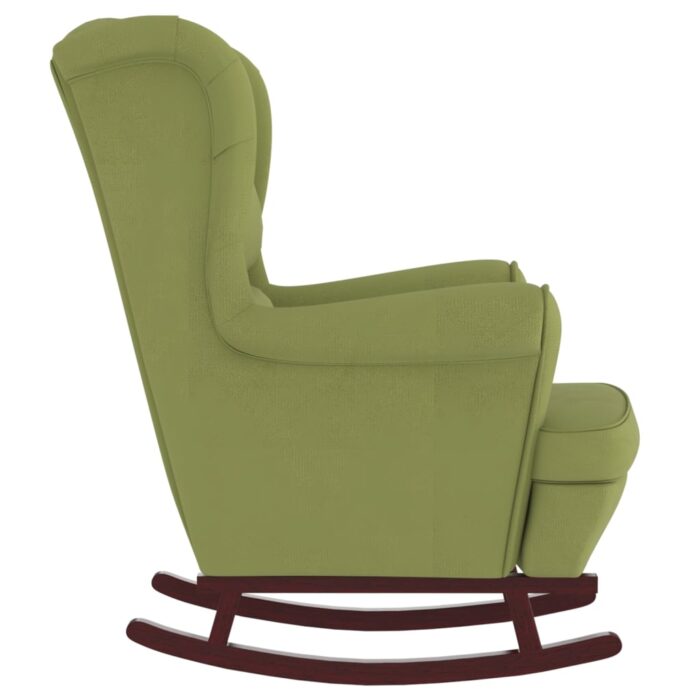Fauteuil à bascule et pieds en bois d'hévéa Vert clair Velours – Image 3