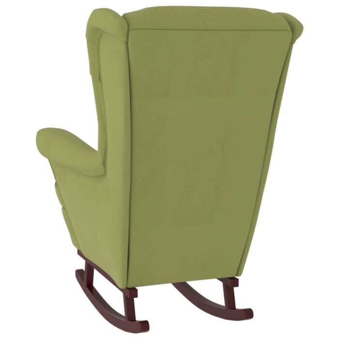 Fauteuil à bascule et pieds en bois d'hévéa Vert clair Velours – Image 4
