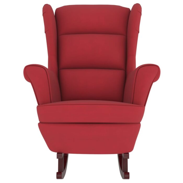 Fauteuil à bascule pieds en bois d'hévéa Rouge bordeaux Velours – Image 2