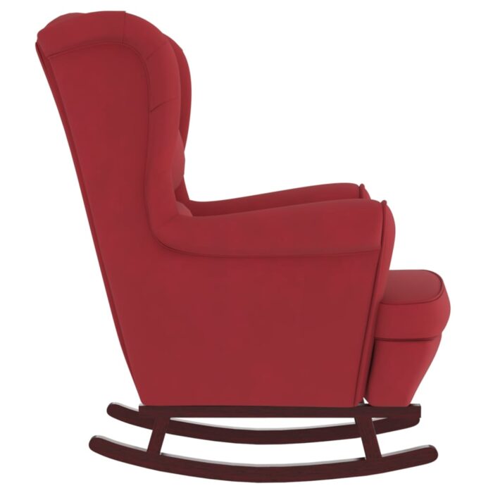 Fauteuil à bascule pieds en bois d'hévéa Rouge bordeaux Velours – Image 3