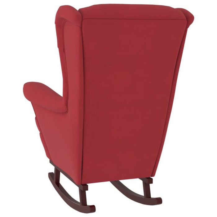 Fauteuil à bascule pieds en bois d'hévéa Rouge bordeaux Velours – Image 4