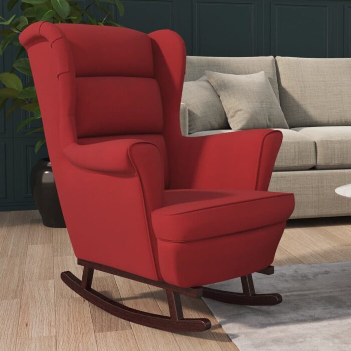 Fauteuil à bascule pieds en bois d'hévéa Rouge bordeaux Velours – Image 1