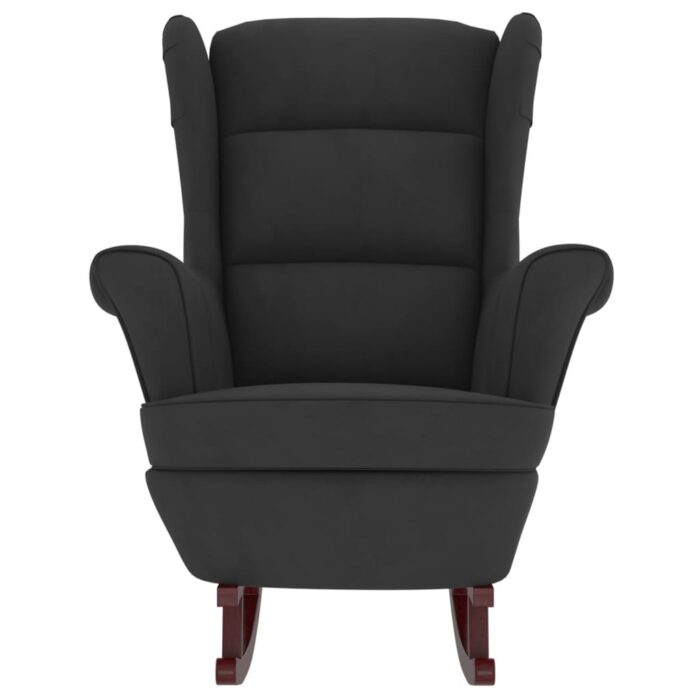 Fauteuil à bascule et pieds en bois massif d'hévéa Noir Velours – Image 2