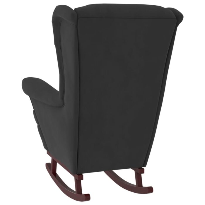 Fauteuil à bascule et pieds en bois massif d'hévéa Noir Velours – Image 4