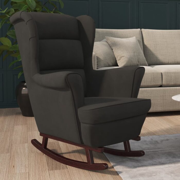 Fauteuil à bascule et pieds en bois massif d'hévéa Noir Velours – Image 1