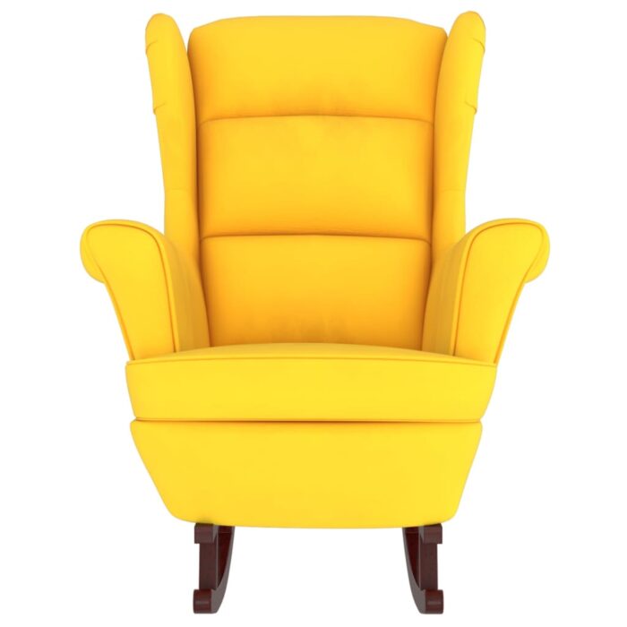 Fauteuil à bascule pieds en bois massif d'hévéa Jaune Velours – Image 2