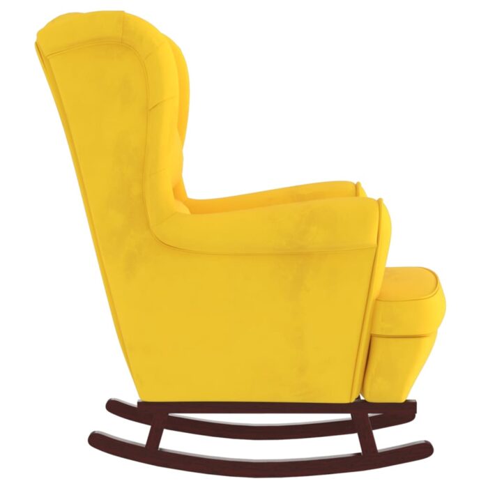 Fauteuil à bascule pieds en bois massif d'hévéa Jaune Velours – Image 3
