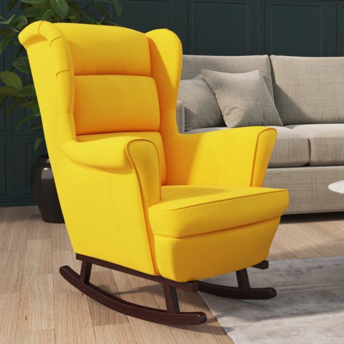 Fauteuil à bascule pieds en bois massif d'hévéa Jaune Velours – Image 1