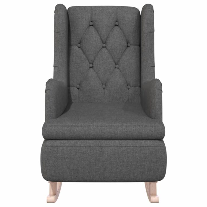 Fauteuil avec pieds à bascule en bois d'hévéa Gris foncé Tissu – Image 2