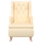 Fauteuil et pieds à bascule en bois d'hévéa solide crème Tissu – Image 2