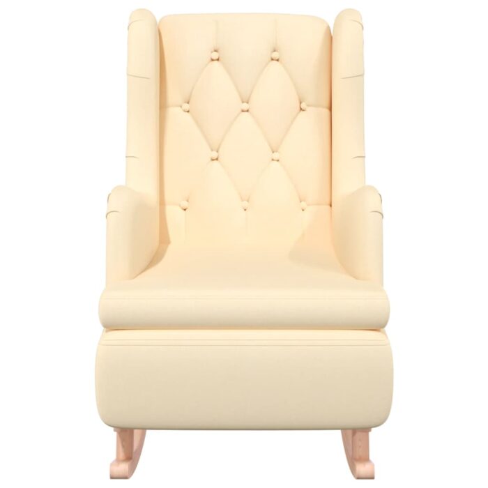 Fauteuil et pieds à bascule en bois d'hévéa solide crème Tissu – Image 2