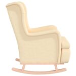 Fauteuil et pieds à bascule en bois d'hévéa solide crème Tissu – Image 3