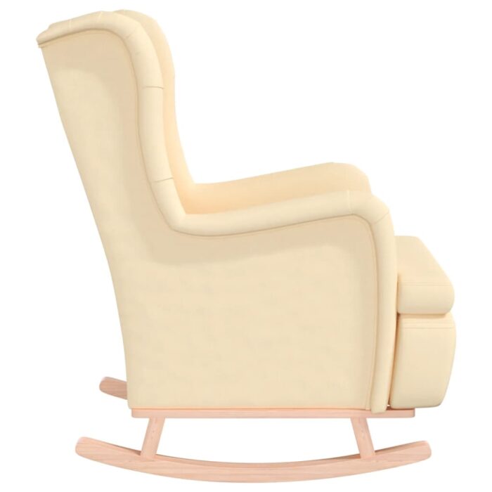 Fauteuil et pieds à bascule en bois d'hévéa solide crème Tissu – Image 3