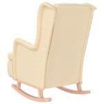 Fauteuil et pieds à bascule en bois d'hévéa solide crème Tissu – Image 4