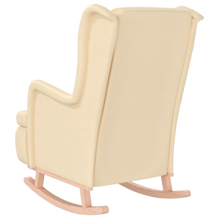 Fauteuil et pieds à bascule en bois d'hévéa solide crème Tissu – Image 4