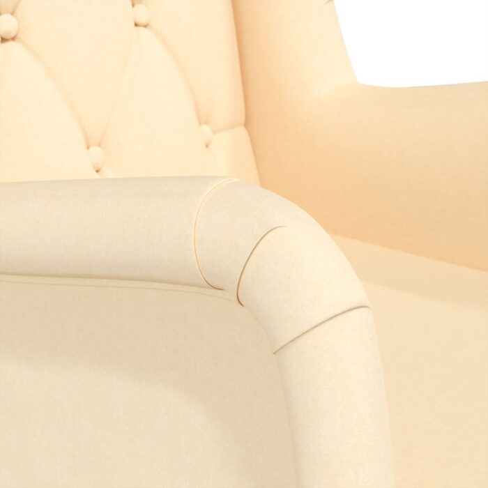 Fauteuil et pieds à bascule en bois d'hévéa solide crème Tissu – Image 5