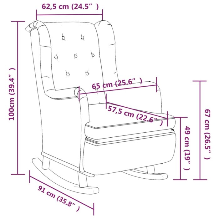 Fauteuil et pieds à bascule en bois d'hévéa solide crème Tissu – Image 6